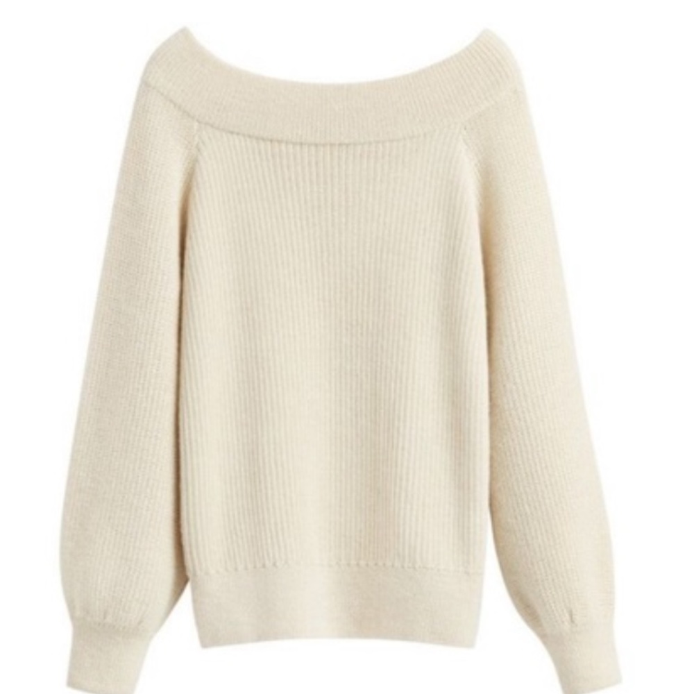 Cuyana cream off-the-shoulder sweater